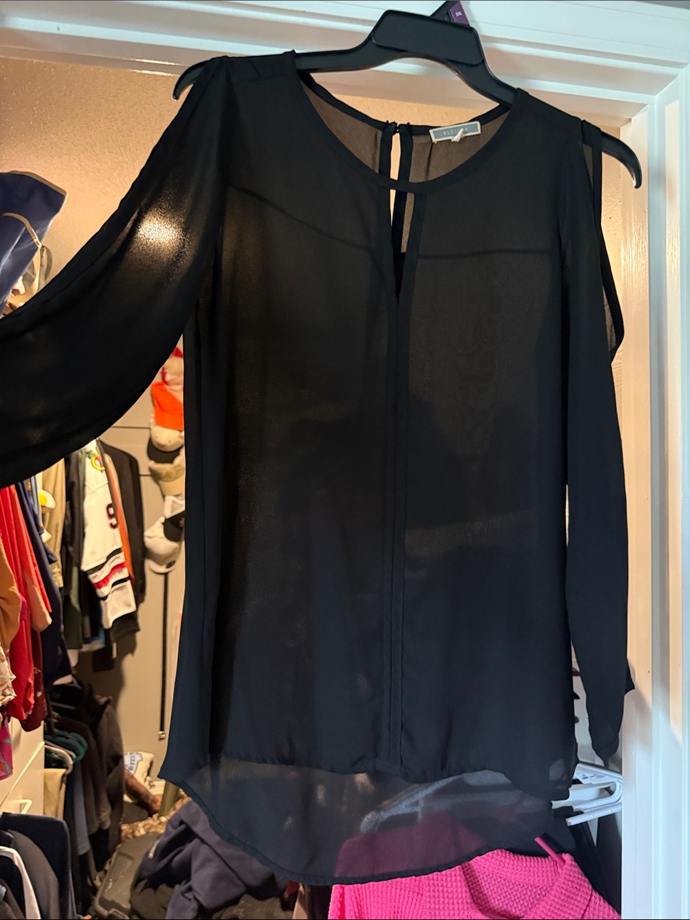 Sheer Black Cold-Shoulder Blouse